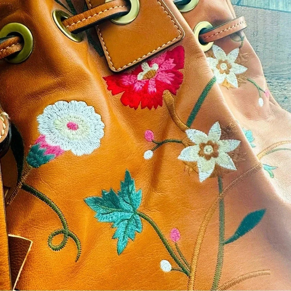 Luana Floral Embroidered Italian Leather Tote - Picture 8 of 13